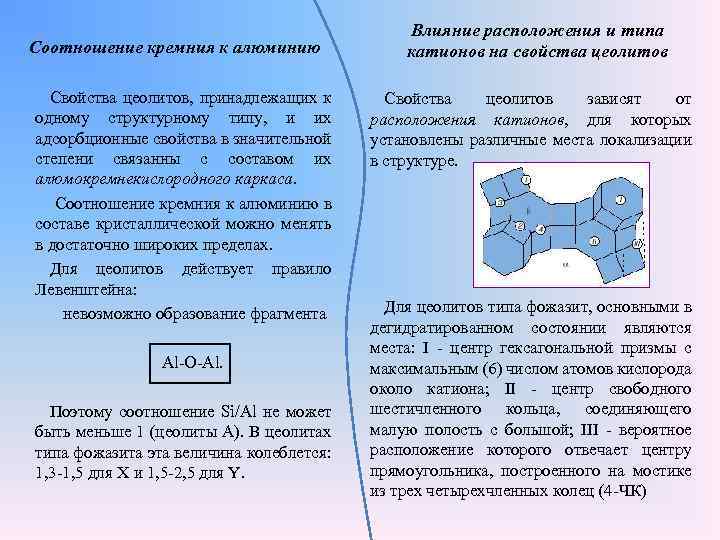 Соотношение кремния к алюминию Свойства цеолитов, принадлежащих к одному структурному типу, и их адсорбционные