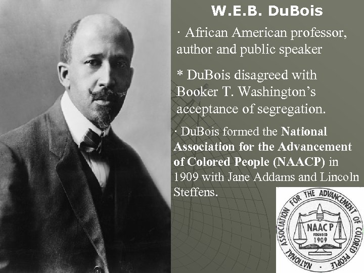 W. E. B. Du. Bois · African American professor, author and public speaker *