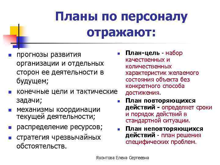 Планы по персоналу отражают: n n n прогнозы развития организации и отдельных сторон ее