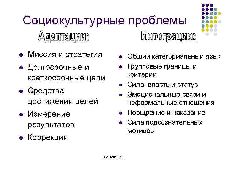 Социокультурные проблемы l Миссия и стратегия l Долгосрочные и краткосрочные цели l Средства достижения