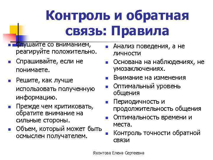 Контроль и обратная связь: Правила n n n Слушайте со вниманием, реагируйте положительно. Спрашивайте,