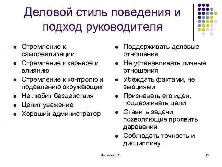 Деловой стиль поведения и подход руководителя l l l Стремление к самореализации Стремление к