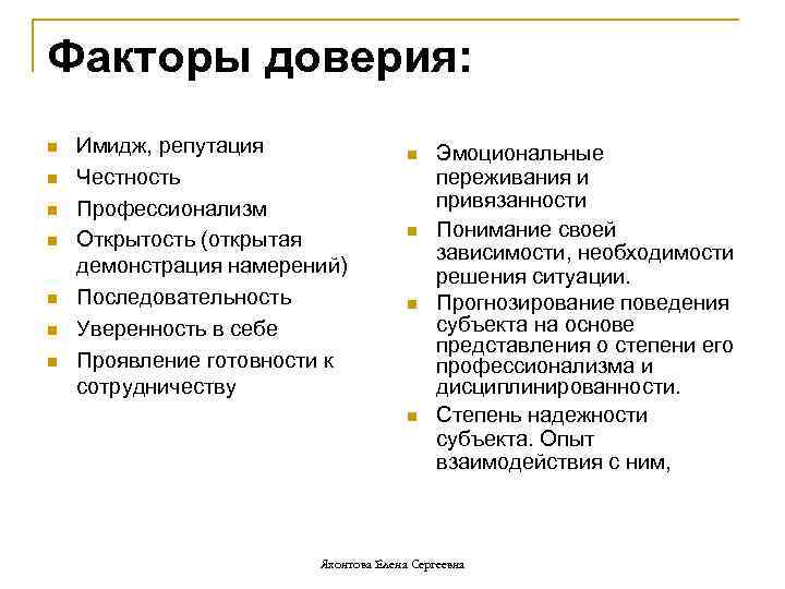 Факторы доверия: n n n n Имидж, репутация Честность Профессионализм Открытость (открытая демонстрация намерений)