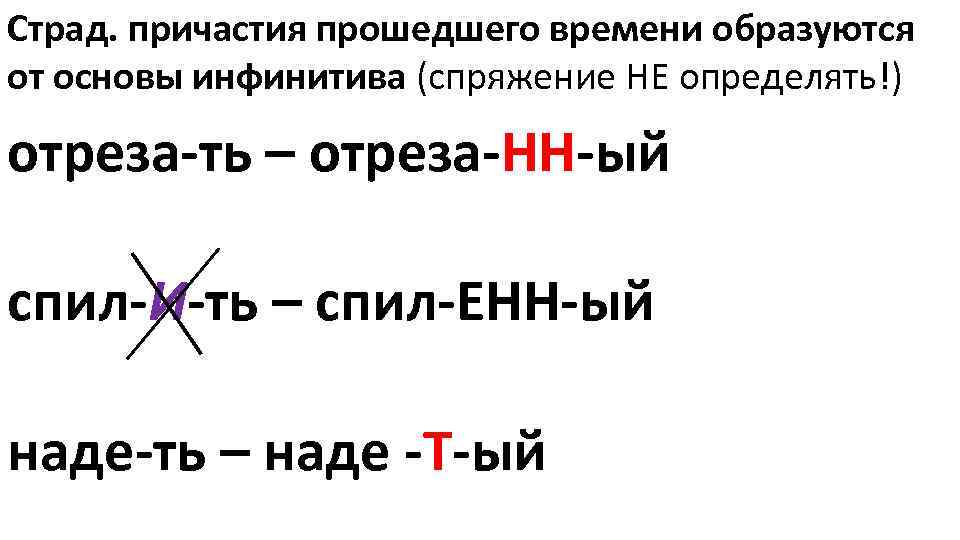 Страд. причастия прошедшего времени образуются от основы инфинитива (спряжение НЕ определять!) отреза-ть – отреза-НН-ый