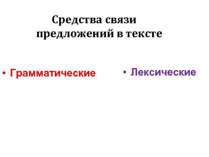 Средства связи предложений в тексте • Грамматические • Лексические 