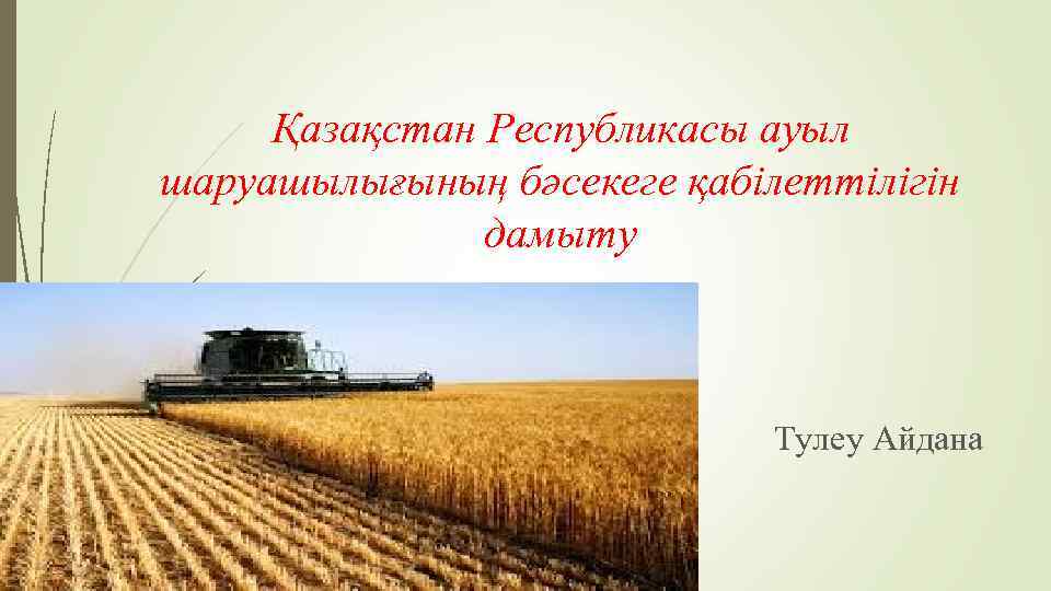 Қазақстан Республикасы ауыл шаруашылығының бәсекеге қабілеттілігін дамыту Тулеу Айдана 