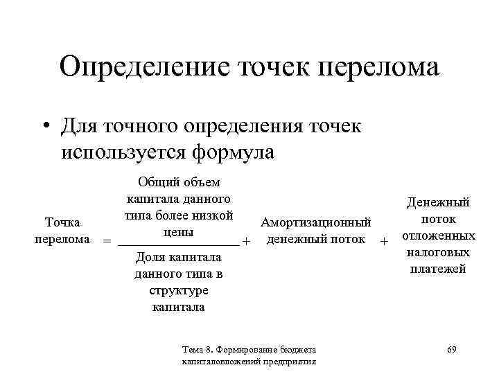 Определение точек перелома • Для точного определения точек используется формула Точка перелома = Общий