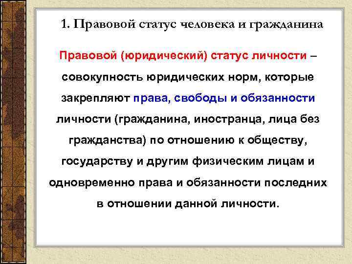 Конституционно правовой статус человека и гражданина план