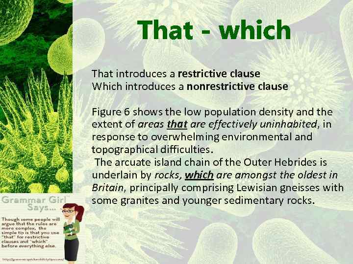 That - which That introduces a restrictive clause Which introduces a nonrestrictive clause Figure