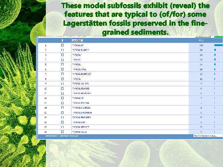 These model subfossils exhibit (reveal) the features that are typical to (of/for) some Lagerstätten