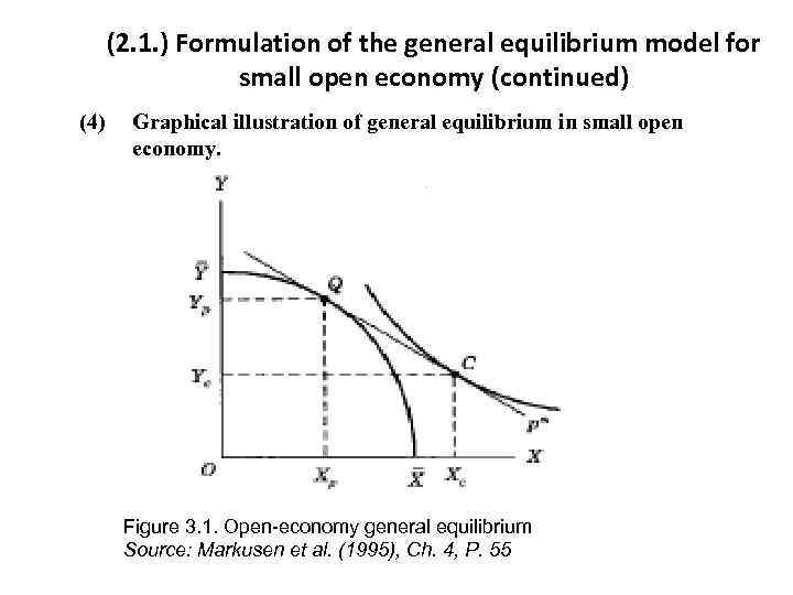 (2. 1. ) Formulation of the general equilibrium model for small open economy (continued)