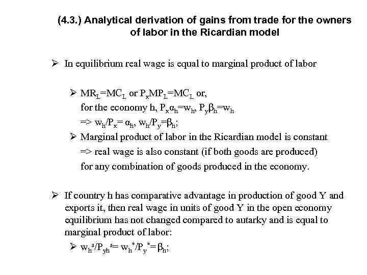 (4. 3. ) Analytical derivation of gains from trade for the owners of labor