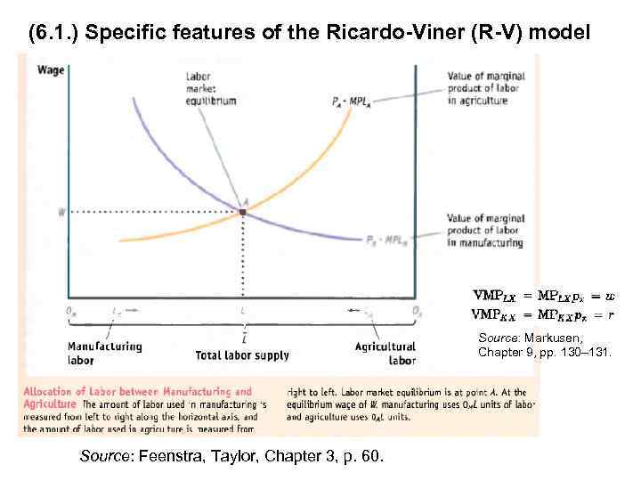 (6. 1. ) Specific features of the Ricardo-Viner (R-V) model Source: Markusen, Chapter 9,