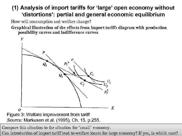 (1) Analysis of import tariffs for ‘large’ open economy without ‘distortions’: partial and general