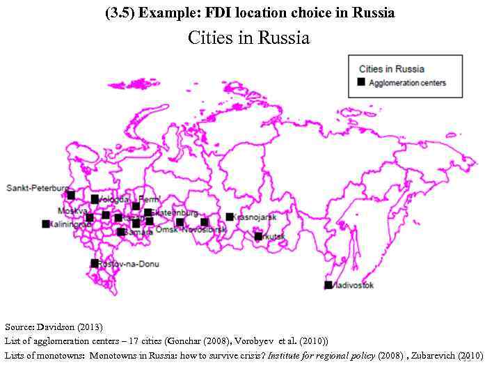 (3. 5) Example: FDI location choice in Russia Cities in Russia Source: Davidson (2013)