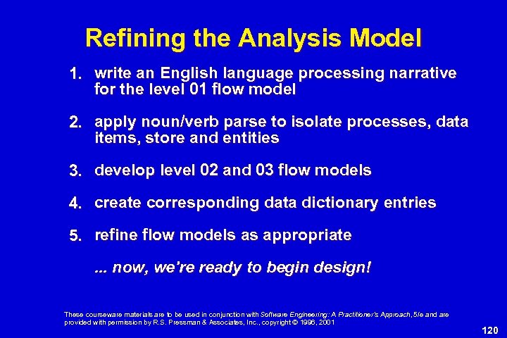 Refining the Analysis Model 1. write an English language processing narrative for the level