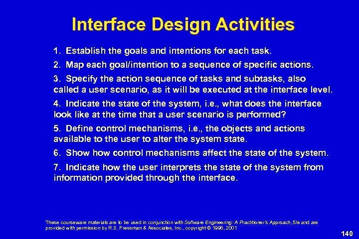 Interface Design Activities 1. Establish the goals and intentions for each task. 2. Map