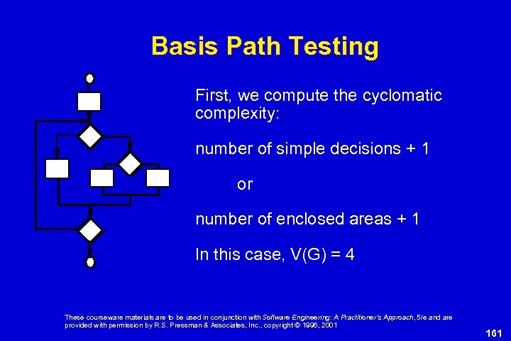 Basis Path Testing First, we compute the cyclomatic complexity: number of simple decisions +