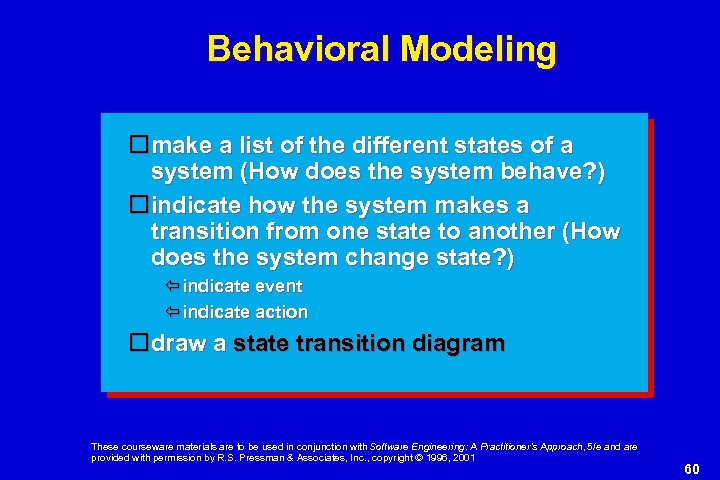 Behavioral Modeling make a list of the different states of a system (How does