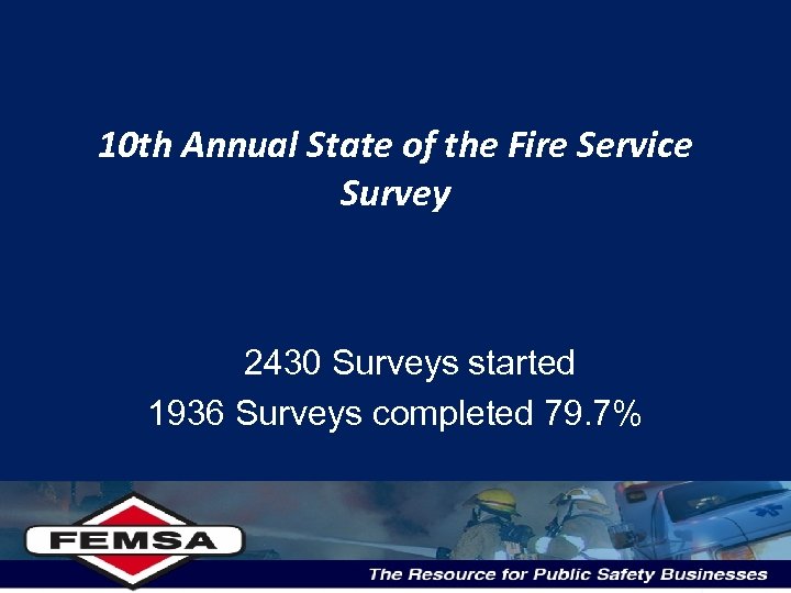 10 th Annual State of the Fire Service Survey 2430 Surveys started 1936 Surveys