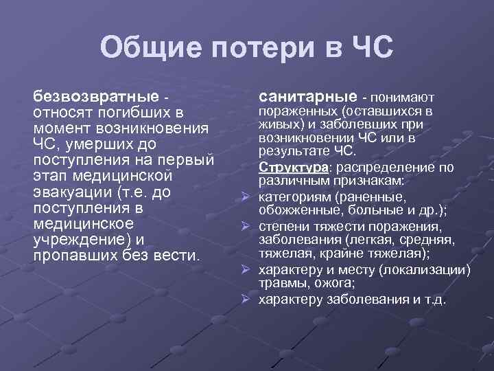 Общие санитарные безвозвратные потери