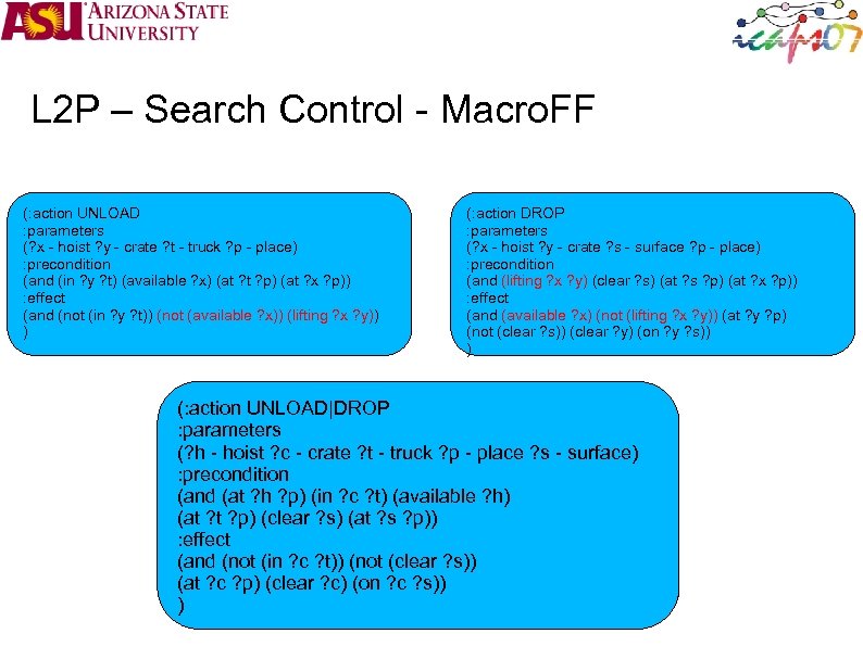 L 2 P – Search Control - Macro. FF (: action UNLOAD : parameters