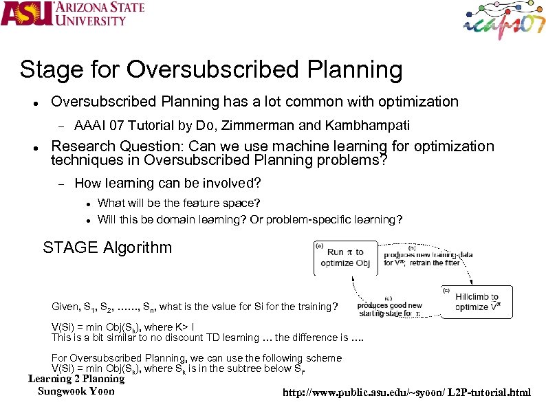 Stage for Oversubscribed Planning has a lot common with optimization AAAI 07 Tutorial by