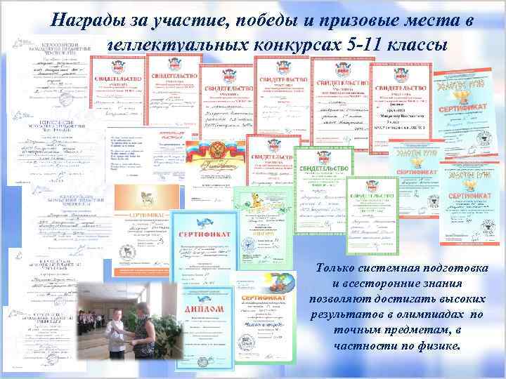 Награды за участие, победы и призовые места в интеллектуальных конкурсах 5 -11 классы Только