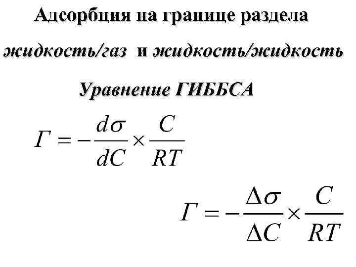 Адсорбция на границе раздела жидкость/газ и жидкость/жидкость Уравнение ГИББСА 