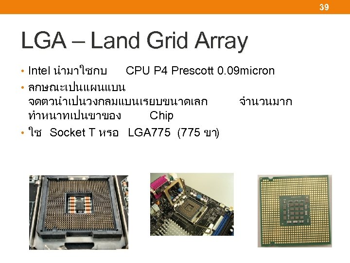 39 LGA – Land Grid Array • Intel นำมาใชกบ CPU P 4 Prescott 0.