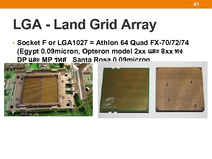 41 LGA - Land Grid Array • Socket F or LGA 1027 = Athlon