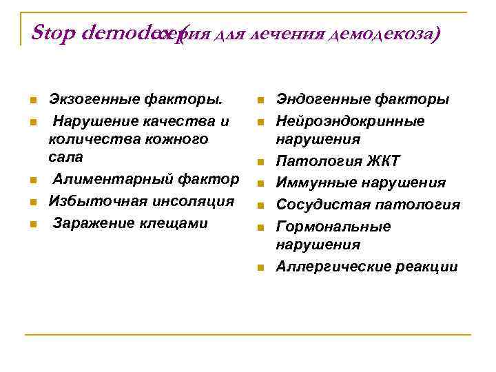 Stop demodex ( для лечения демодекоза) серия n n n Экзогенные факторы. Нарушение качества