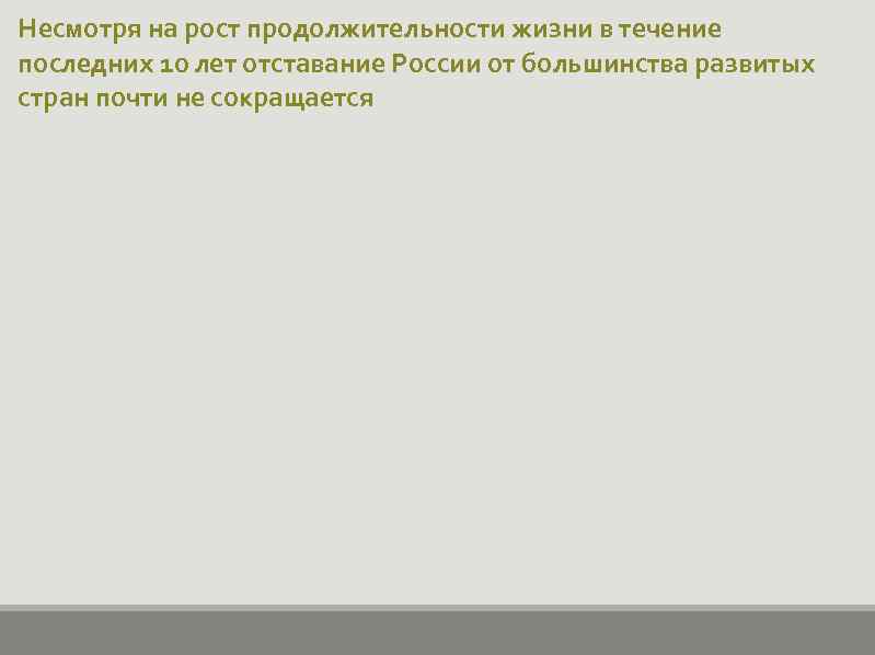 Несмотря на рост продолжительности жизни в течение последних 10 лет отставание России от большинства