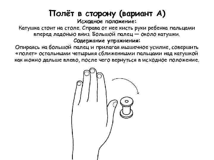 Полёт в сторону (вариант А) Исходное положение: Катушка стоит на столе. Справа от нее