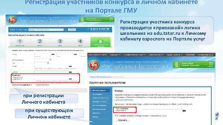 Регистрация участников конкурса в личном кабинете на Портале ГМУ Регистрация участника конкурса производится «привязкой»
