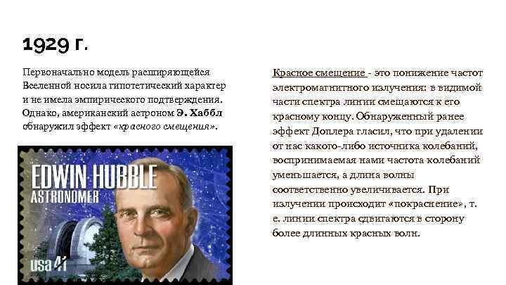 1929 г. Первоначально модель расширяющейся Вселенной носила гипотетический характер и не имела эмпирического подтверждения.