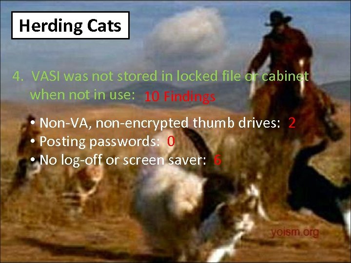 Herding Cats 4. VASI was not stored in locked file or cabinet when not