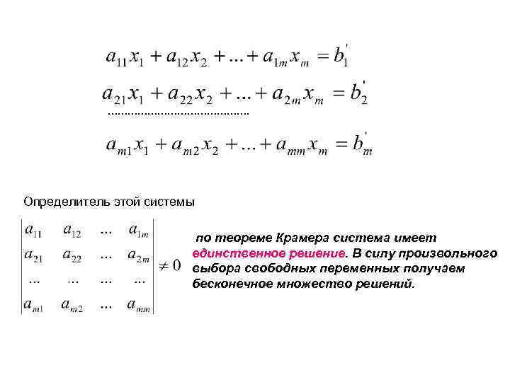 …………………. Определитель этой системы по теореме Крамера система имеет единственное решение. В силу произвольного