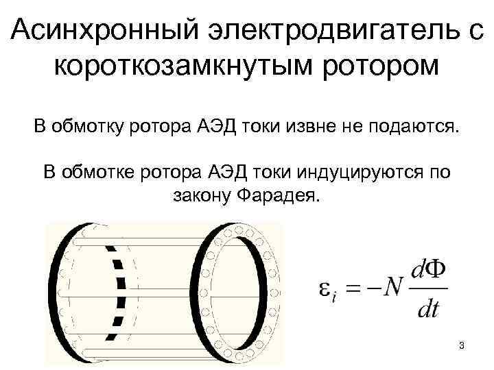 Асинхронный электродвигатель с короткозамкнутым ротором В обмотку ротора АЭД токи извне не подаются. В
