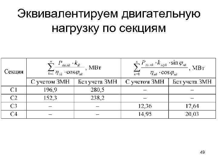 Эквивалентируем двигательную нагрузку по секциям 49 