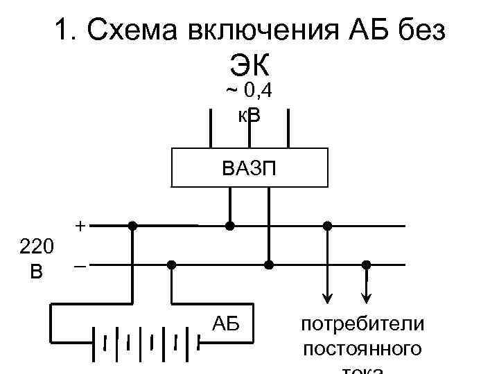 1. Схема включения АБ без ЭК ~ 0, 4 к. В ВАЗП + 220