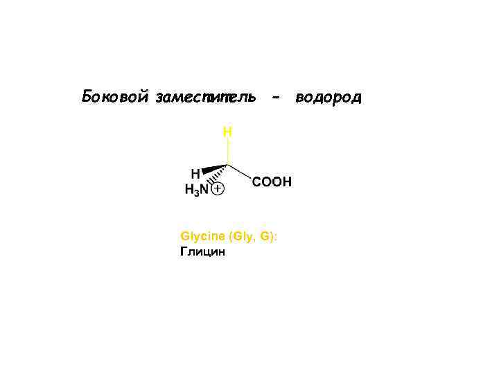 Боковой заместитель - водород Glycine (Gly, G): Глицин 