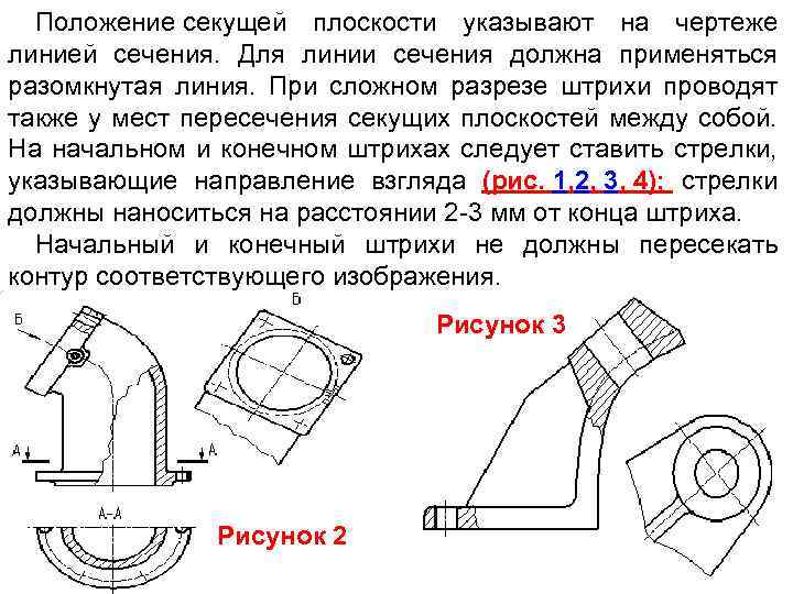 На чертеже для обозначения положения секущей плоскости применяется