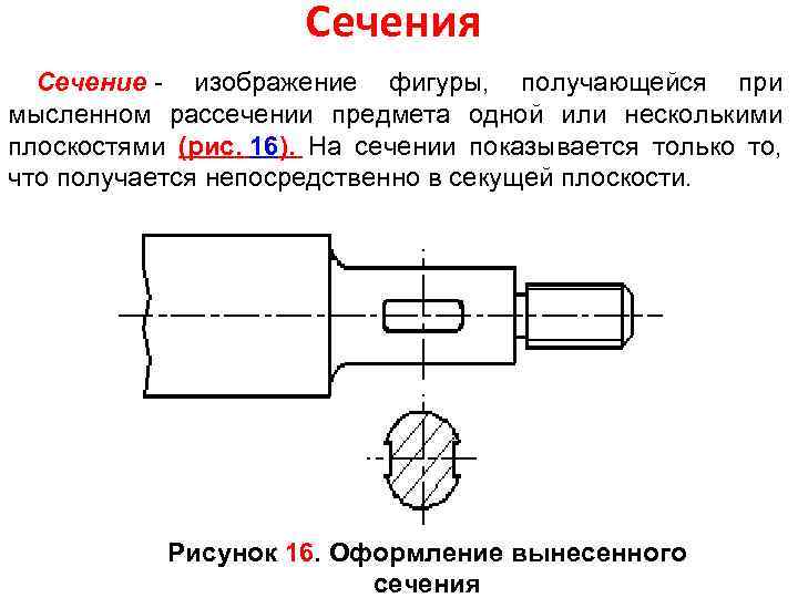 Сечения Сечение изображение фигуры, получающейся при мысленном рассечении предмета одной или несколькими плоскостями (рис.