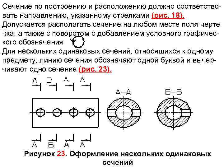 Обозначение нескольких одинаковых разрезов на чертеже