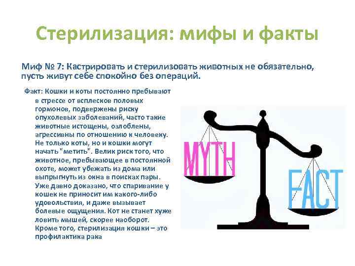Стерилизация: мифы и факты Миф № 7: Кастрировать и стерилизовать животных не обязательно, пусть