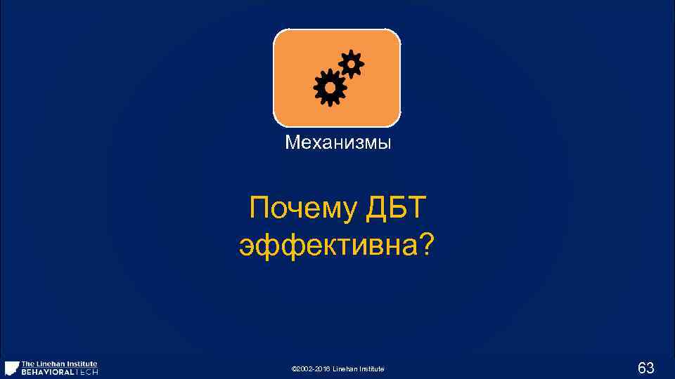 Механизмы Почему ДБТ эффективна? © 2002 -2016 Linehan Institute 63 