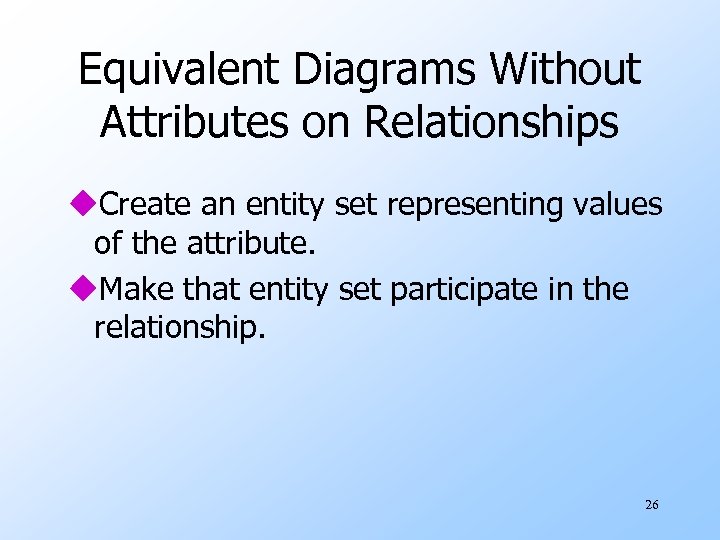 Equivalent Diagrams Without Attributes on Relationships u. Create an entity set representing values of