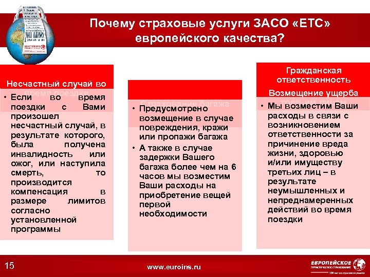 Почему страховые услуги ЗАСО «ЕТС» европейского качества? Несчастный случай во времяво поездке • Если
