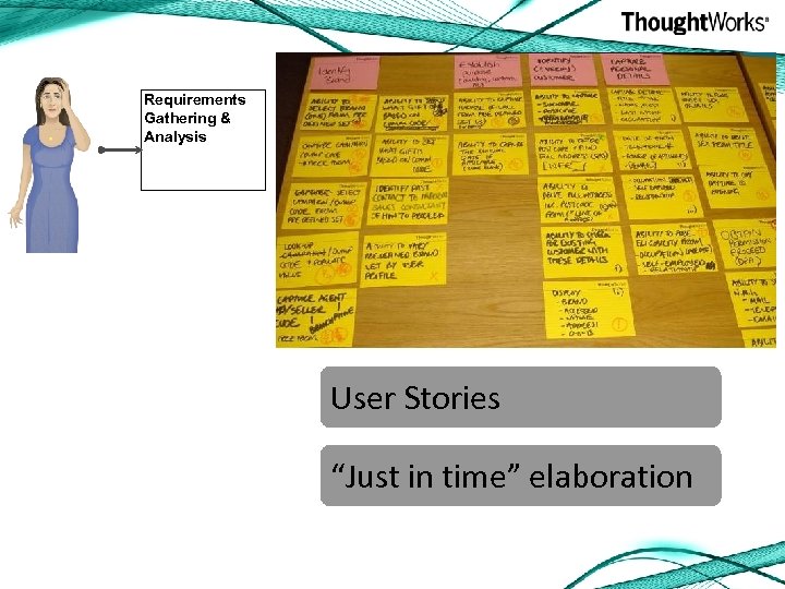 Requirements Gathering & Analysis User Stories “Just in time” elaboration 
